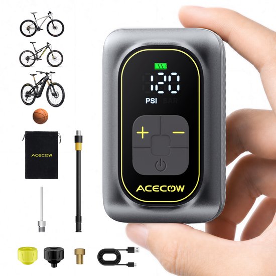 SMARTAI Draadloze elektrische luchtpomp - draagbare, op batterijen werkende fietspomp met alle ventielen - LED-verlichting - oplaadbare bandenpomp voor fietsen, e-bikes, auto's en motorfietsen, Fietsen en Sportballen