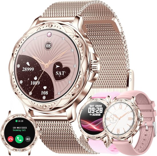 Smartwatch Dames met Telefoonfunctie – Waterdicht Fitnesshorloge, 123 Sportmodi, Activiteitstracker van Popglory