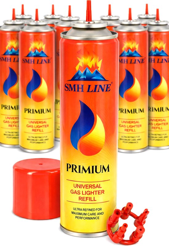 SMH LINE® Aansteker Gas - Butaangas voor Aansteker - 16x 300ML - Universeel - Incl. 5 Vulnippels