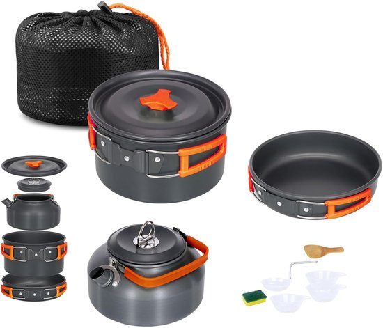 SMH LINE® Camping kookgerei set - Pannenset - Aluminium - 10 delig - Camping Pannenset van Merkloos