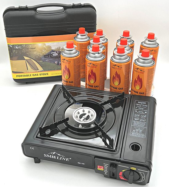 SMH LINE® Camping kooktoestel - Draagbaar Gasfornuis - Incl. 10x gasflessen en koffer van SMH LINE®