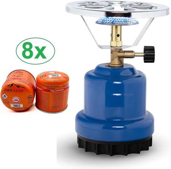 SMH LINE® Camping kooktoestel - Draagbaar Gasfornuis - Incl. 8x 190g gasflessen van SMH LINE®