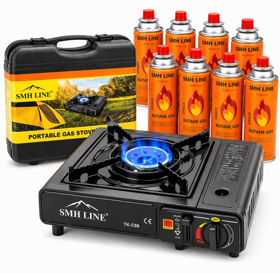 SMH LINE Camping kooktoestel - Incl. 10x Gasflessen - Draagbaar Gasfornuis - Koffer - Noodpakket van Merkloos