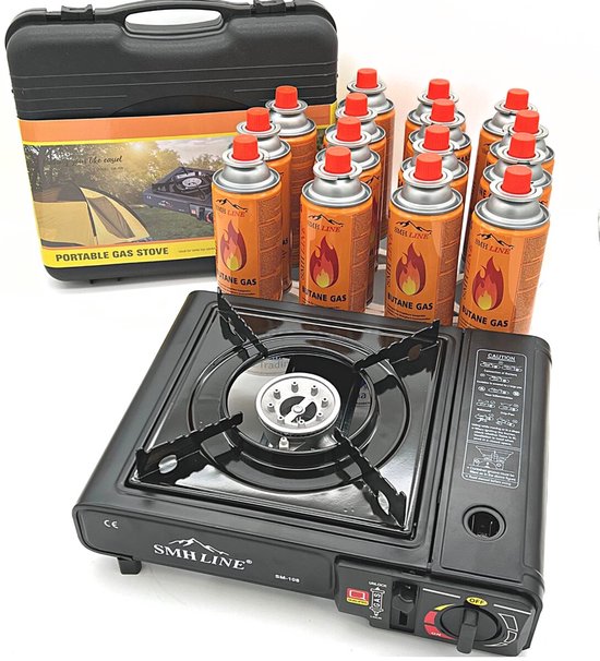 SMH LINE® Camping kooktoestel - Incl. 20x gasflessen en koffer - Draagbaar Gasfornuis - Noodpakket