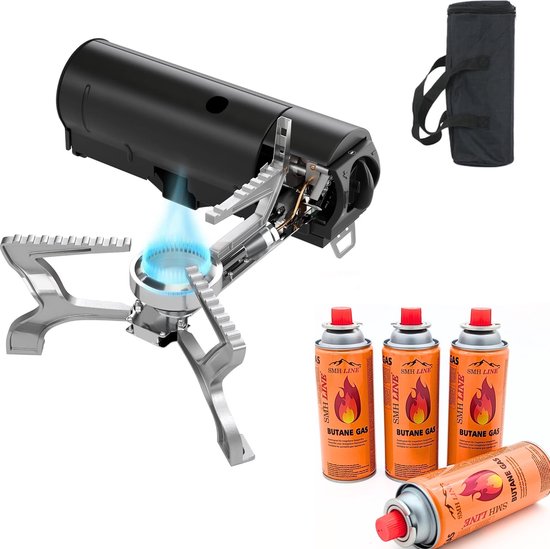 SMH LINE® Camping kooktoestel - Premium - Opvouwbaar Incl. 16x Gasflessen - Draagbaar Gasfornuis - Zwart van SMH LINE®
