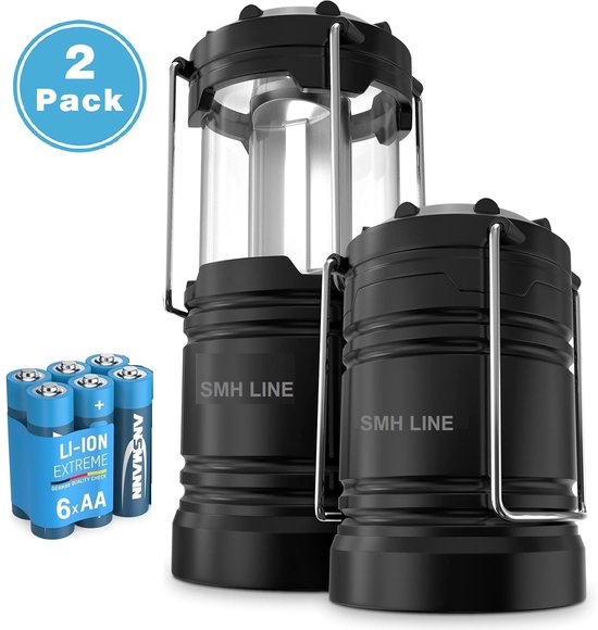 SMH LINE® Camping Lamp - 2 Stuks - Kampeerlamp - Incl. Batterijen - Noodlamp - LED - lantaarn - Kampeerlamp - Tentlamp - Zwart van Merkloos