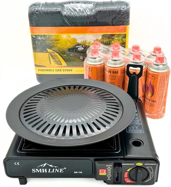 SMH LINE® Draagbaar Camping kooktoestel - Incl. Grillplaat en 12x Gasflessen van SMH LINE®