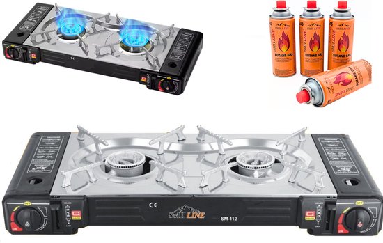 SMH LINE® Dubbele Camping kooktoestel - Incl. 8x gasflessen - 2 Pits - 2x 2500W van Merkloos