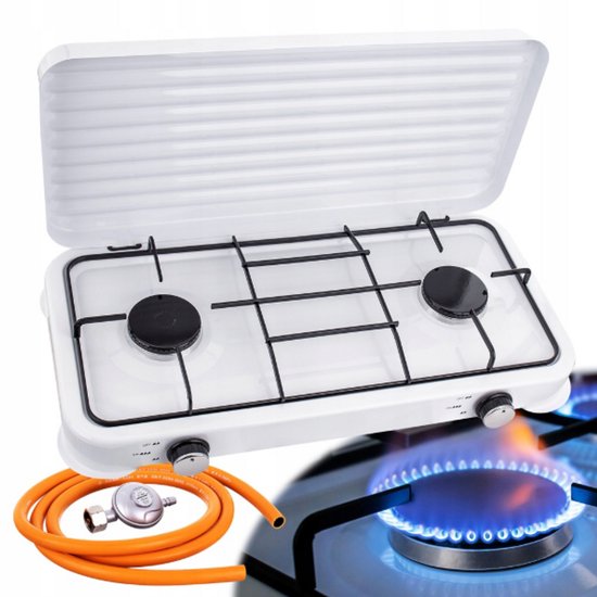 SMH LINE® Gas kooktoestel 2 pits XL - Camping kooktoestel - Gaskomfoor - Incl. Gasslang set van SMH LINE®
