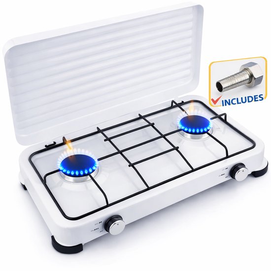 SMH LINE® Gas kooktoestel 2 pits XL - Camping kooktoestel - Gaskomfoor - Wit van Merkloos