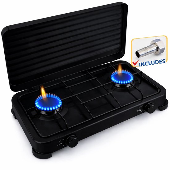 SMH LINE® Gas kooktoestel 2 pits XL - Camping kooktoestel - Gaskomfoor - Zwart van Merkloos