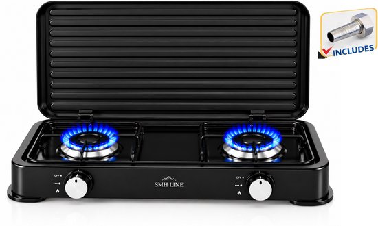 SMH LINE® Gas kooktoestel 2 pits XL - Camping kooktoestel - Gaskomfoor - Zwart
