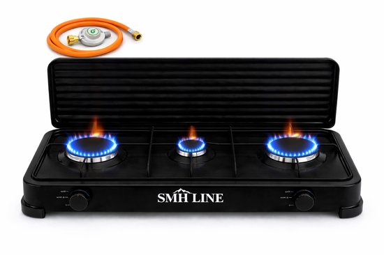 SMH LINE® Gas kooktoestel 3 pits XL - Camping kooktoestel - Gaskomfoor - Incl. Gasslang set - Zwart van Merkloos