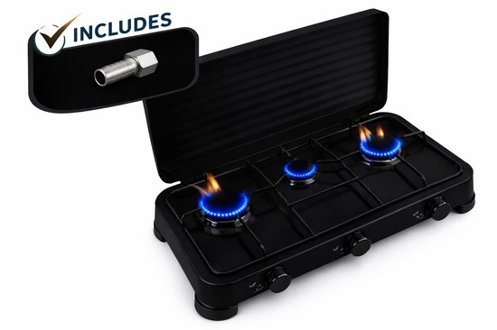 SMH LINE® Gas kooktoestel 3 pits XL - Camping kooktoestel - Gaskomfoor - Zwart van Merkloos