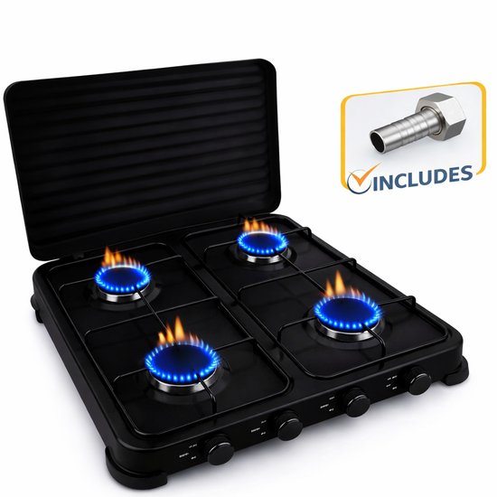 SMH LINE® Gas kooktoestel 4 pits - Camping kooktoestel - Gaskomfoor - Zwart van Merkloos