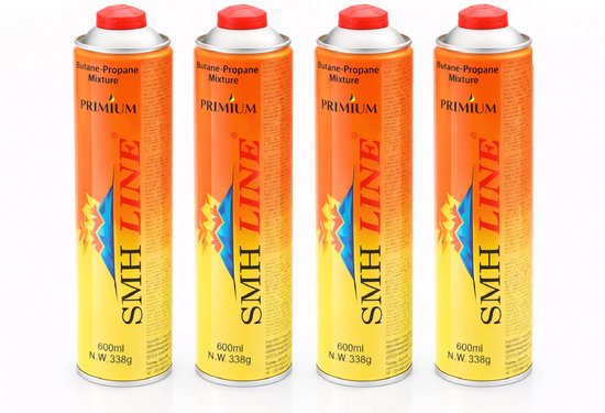 SMH LINE® Gasflessen - 4x 600ml - EN417 Schroefventiel - Gasfles voor onkruidbrander van Merkloos