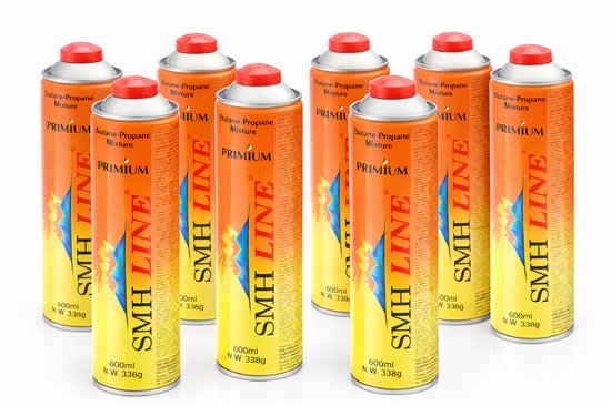 SMH LINE® Gasflessen - 8x 600ml - EN417 Schroefventiel - Gasfles voor onkruidbrander van Merkloos