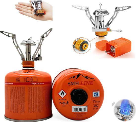 SMH LINE® Mini Camping kooktoestel - 3200W Gasbrander - Opvouwbaar - Incl. 2x 500g gas van SMH LINE®