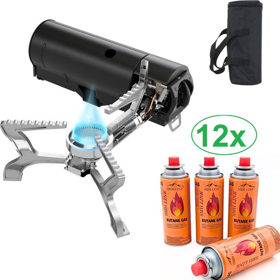 SMH LINE® Premium Opvouwbaar Camping kooktoestel - Incl. 12x Gasflessen - Draagbaar Gasfornuis - Kooktoestel op Ga van SMH LINE®