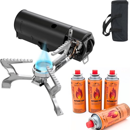 SMH LINE® Premium Opvouwbaar Camping kooktoestel - Incl. 4x Gasflessen - Draagbaar Gasfornuis - Kooktoestel op Gas van SMH LINE®