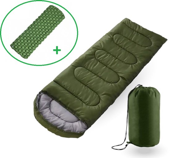SMH LINE® Slaapzak - Mummieslaapzak - 3 seizoenen - 10-25°C - Lichtgewicht - ca. 210x75 cm - Incl. Luchtbed - Groen van SMH LINE®