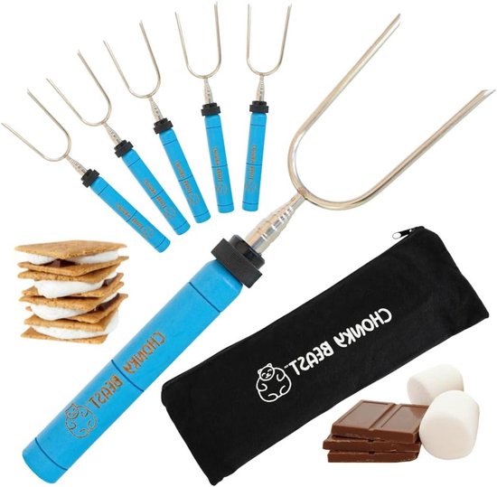 Smores Stokken - Braadstokken Marshmallows - Kampvuur Koken - Uitschuifbaar Handvat - 6 stuks 86 cm - Blauw