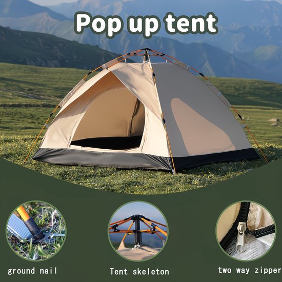 Snel Opzetten Campingtent 1‑4 Personen Waterdicht Lichtgewicht Ventilatie Kampeertent Outdoor van Merkloos