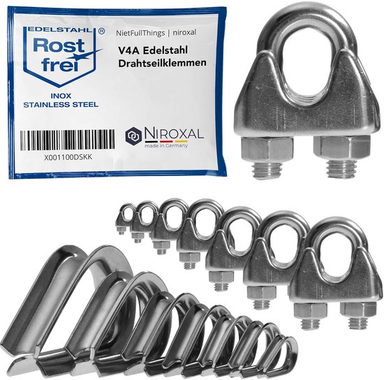 SnelShoppen - 10-delige Set RVS Draadklemmen 8 mm - V4A Roestvrij Staal Kabelklemmen voor Ø 8 mm Draad - Inclusief Bijpassende Klemmen - Voor Tuin, Kl