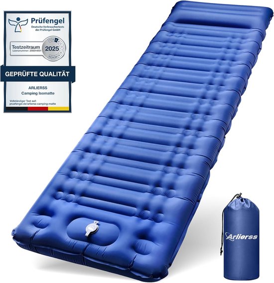 SnelShoppen - 12 cm Dikke Luchmatras voor Camping met Voetpomp en Kussen, Anti-Ripstop, Draagbare Slaapmat voor Hiking, Reizen, Strand, Blauw