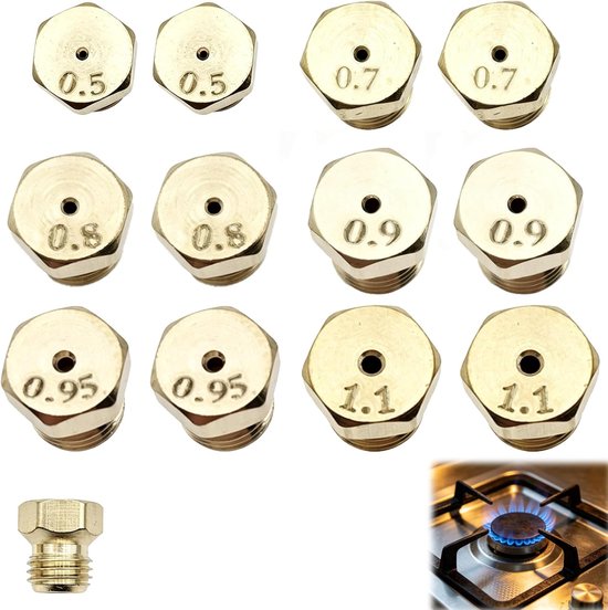 SnelShoppen - 12 Universele Butaangassproeiers Set - Diverse Maten 0,5 mm tot 1,1 mm voor Fornuis, Gasoven, Camping, Keuken, Gasfles - Inclusief Spuit