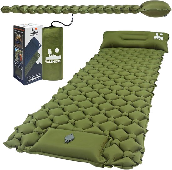 SnelShoppen - 1,8 Pond Ultralichte Opblaasbare Slaapmat met Voetpomp en Kussen, Compacte Kampeermatras voor Buiten, Backpacken, Wandelen, Comfortabel van Snelshoppen