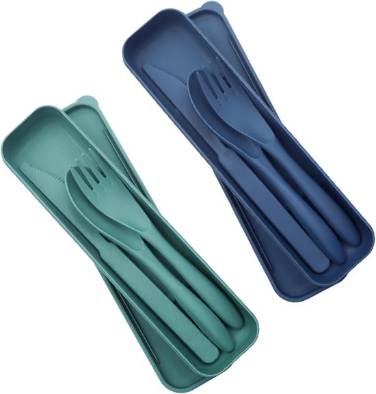 SnelShoppen - 2-delige Reusable Camping Bestekset - Inclusief Pouch, Plastic Bestek, Lepel, Mes, Vork, Chopsticks - Perfect voor Camping, Picknick, Re