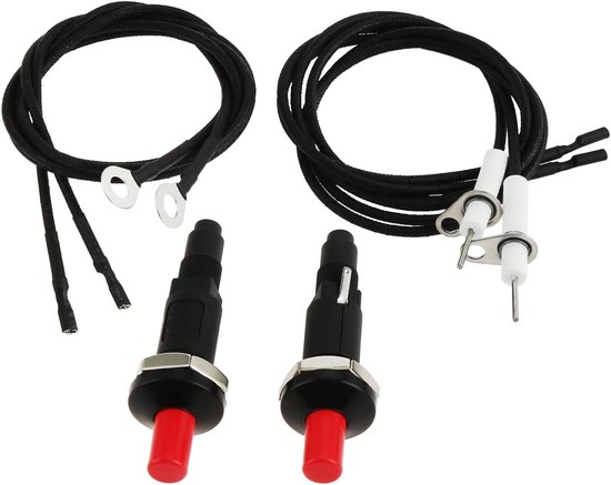 SnelShoppen - 2 sets piëzo-ontstekers voor gasbarbecues met 2 knoppen, piëzo-ontstekers met bougiekabel en aardingskabel voor gashaarden, vuurkorven e