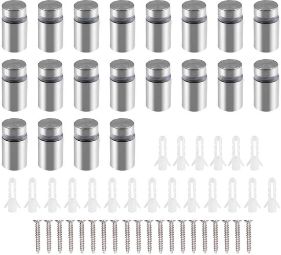 SnelShoppen - 20PCS RVS Advertentie Schroeven, Glazen Standoff Beugels, Muur Beugels voor Borden, 12x20mm, Roestvrij, Duurzaam, Voor Borden en Display