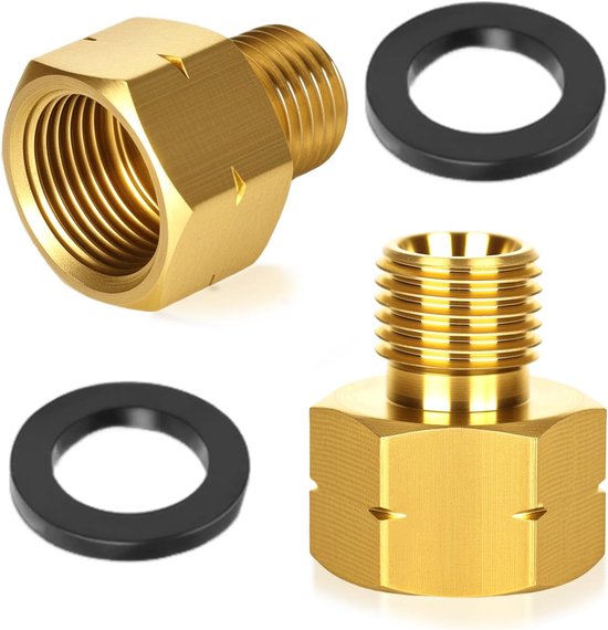 SnelShoppen - 2x Gas Adapters 3/8" naar 1/4" Messing voor Gasfles, Gaskachel, Camping en Buiten koken, Inclusief Sealing Ringen en Draad Sealing Tape