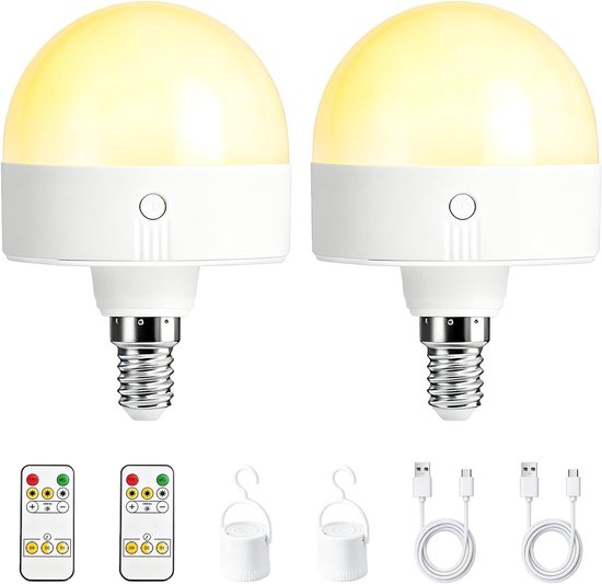 SnelShoppen - 2x Oplaadbare E27 LED-lamp met Afstandsbediening, Dimbare Magnetische Lamp voor Snoerloze Verlichting, 3 Kleuren, Ideaal voor Huis, Tuin