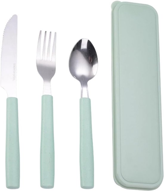 SnelShoppen - 3-delige Camping Cutlery Set - RVS Reisbestek met Etui - Spork Bestekset voor Camping, School, Werk en Outdoor Activiteiten - BPA Vrij