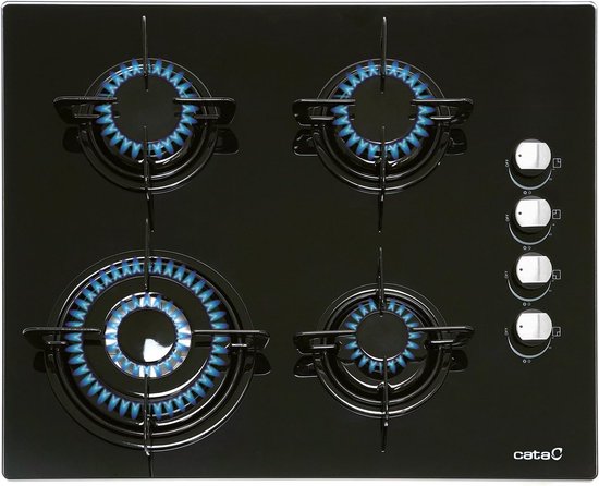 SnelShoppen - 4-Pits Gasfornuis met Elektronische Ontsteking - Zwart - 59 cm - Koken met Butaan - Ideaal voor Keuken en Feestjes - Hoog vermogen 8 kW