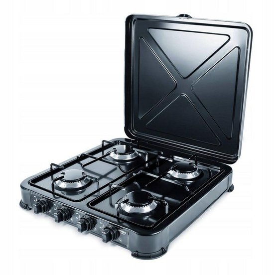 SnelShoppen - 4-zones Gasfornuis met Zwarte en Witte Afwerking - Compacte Countertop Kookplaat - Ideaal voor Keuken, Camping en Feestjes