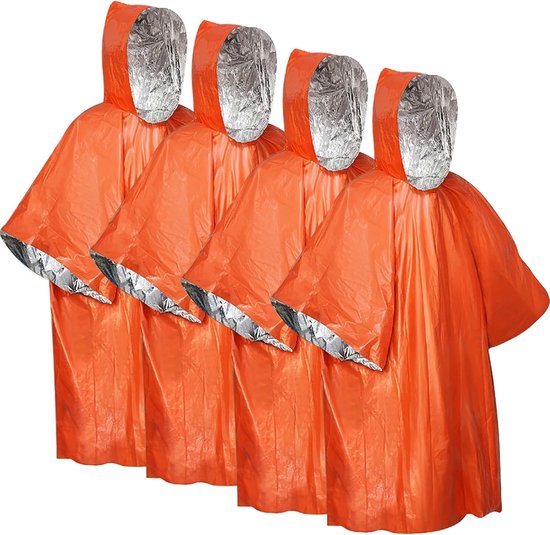 SnelShoppen - 4pcs Nood Overlevings Poncho, Regen Poncho, Hulpdeken, Balaclava Zak, Nood Slaapzak, Eerste Hulp Warmte Dekentje, Isolatie en Regenbeste