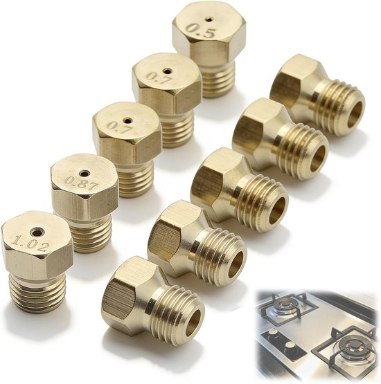SnelShoppen - 5 stuks butaangasmondstukken, gasinjector conversieset voor gasfornuis, gasbrander, maten 0,5/0,7/0,87/1,02, universele oplossing voor k