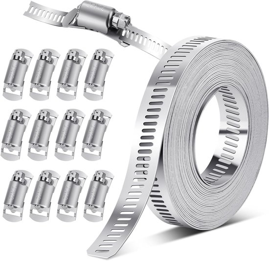 SnelShoppen - 5m Rvs Slangenklemmen Set, 304 RVS Slangenklemmen met 12 Buisklemmen, Verstelbare Slangenklem voor Tuin, Keuken en Camping