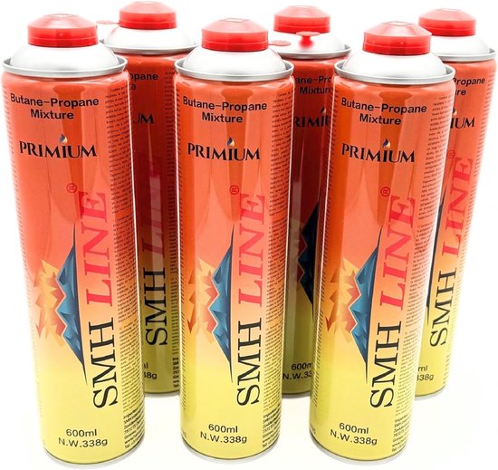 SnelShoppen - 6 x 600 ml Universele Gaspatronen voor Camping Gaskoker, Onkruidbrander en Gasbrander met 7/16" Eurodraad - Propaan Butaan