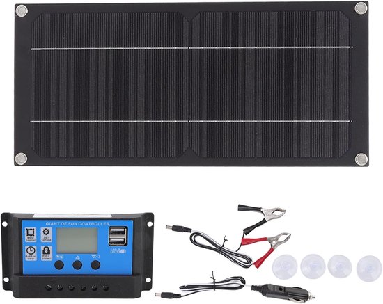 SnelShoppen - 600W 18V Zonnepaneel Kit met 18V Batterij 100A Oplaadcontroller, Monokristallijn Zonnepaneel Acculader voor Auto, RV, Boot, Off-Grid Sys van Snelshoppen