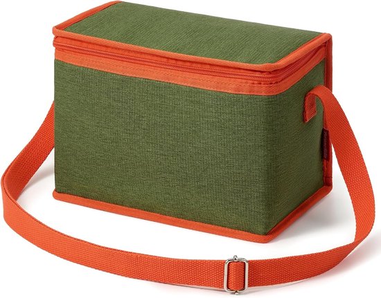 SnelShoppen - 6L Lunchtas voor Volwassenen met Verstelbare Schouderriem van Katoen, Waterdichte Geruite Koeltas voor Werk, Reizen, Picknick in Bosgroe