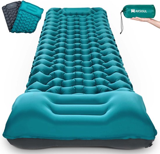 SnelShoppen - AKSOUL Isolatiematel, Zelfopblazend Luchtbed met Voetpomp voor Camping, Tuin, Outdoor, Lichtgewicht en Comfortabel, Ideaal voor Feestjes