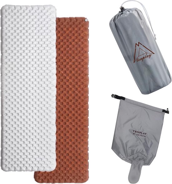 SnelShoppen - Aluminium Folie Opblaasbaar Slaapmatje, Campingmat, Ultralicht 40D Nylon, 12 cm Dikte, Duurzaam, Compact, Vouwbaar, Waterdicht voor Camp