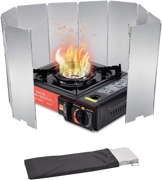 SnelShoppen - Aluminium Windshield Camping Stove Windbescherming voor Gasfornuis - Lichtgewicht, Corrosiebestendig, Warmtebestendig, Opvouwbaar met Dr