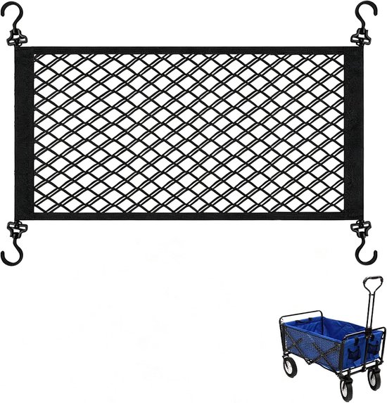 SnelShoppen - Bagagenet voor Bolderkar 30 x 70 cm - Elastisch Opbergnet met 4 Haken - Duurzaam Scheurvast Gaasweefsel - Organizer Accessoires voor Han