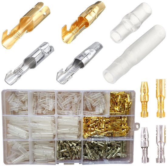 SnelShoppen - Ball Joint Set 400pcs - 3.9mm Gouden Messing Terminals - Mannen en Vrouwen Dubbele Crimp Klemmen met Isolatiehoes voor Motor, Auto, Powe